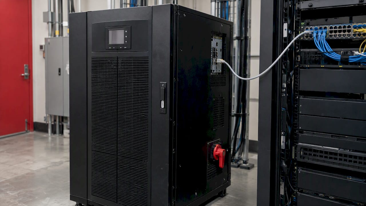 Network-connected UPS cabinet in a data center
