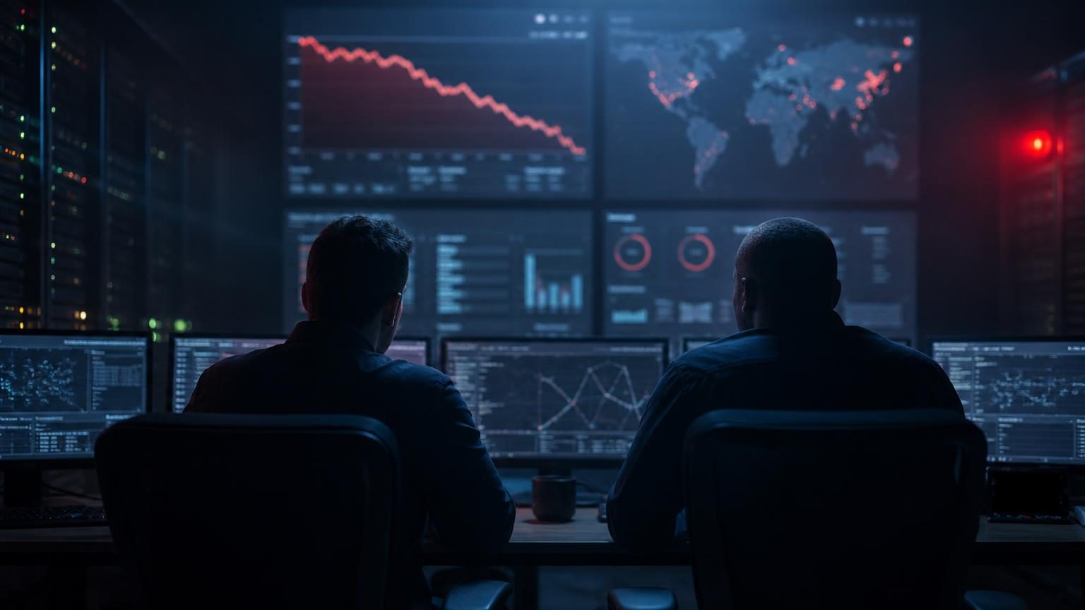 Data center operations team reviewing downtime cost and resilience metrics