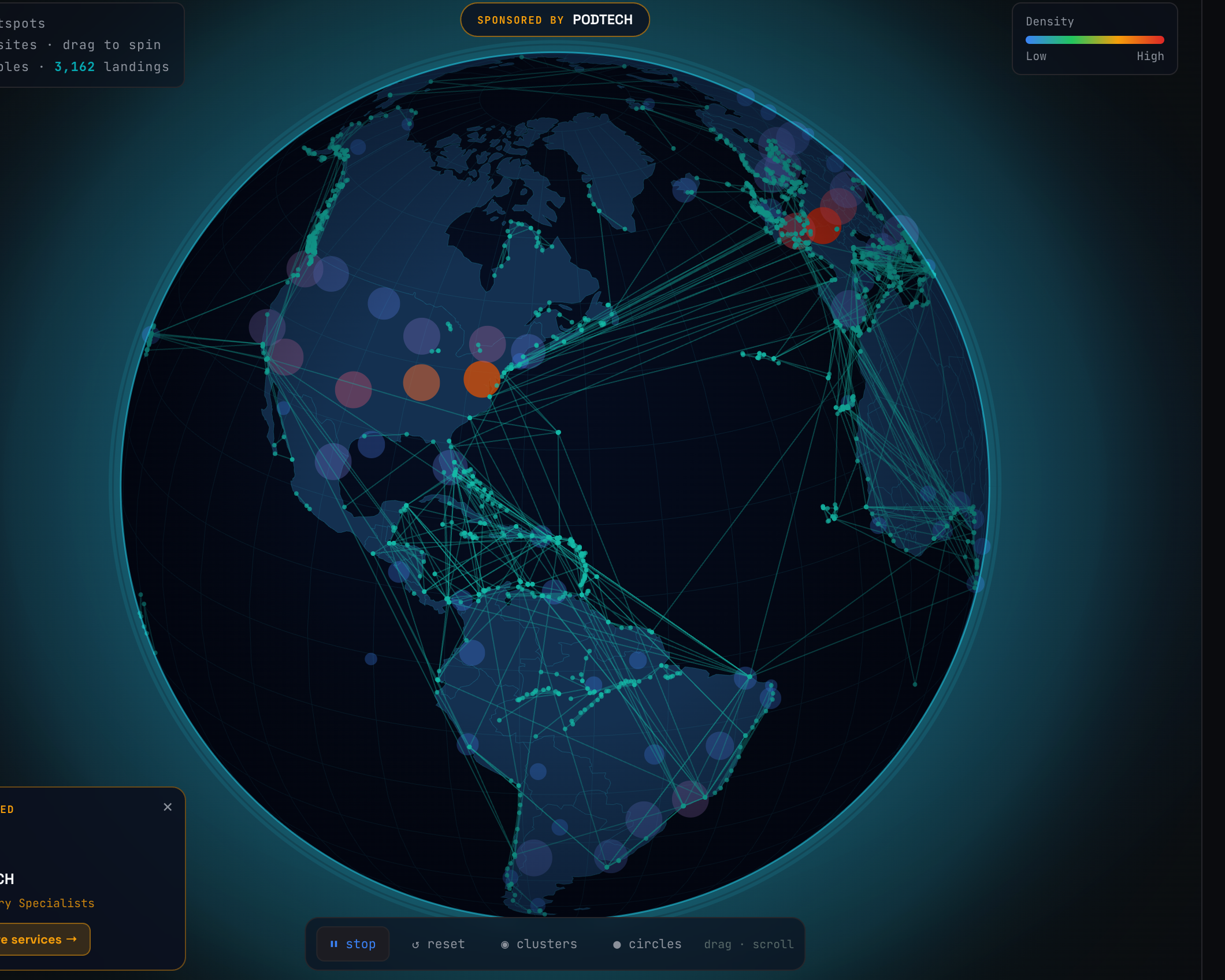Datacenter Planet — global submarine cable and landing-station view