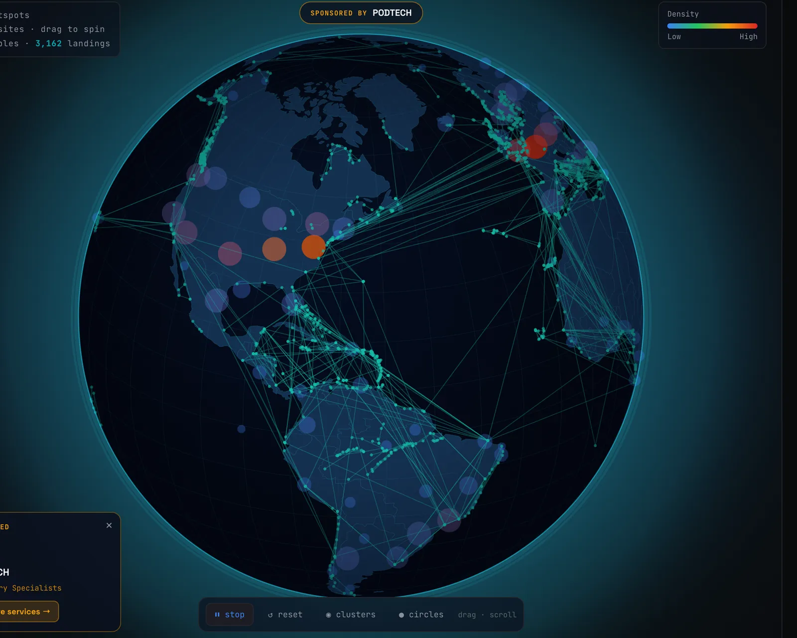 Datacenter Planet — global submarine cable and landing-station view