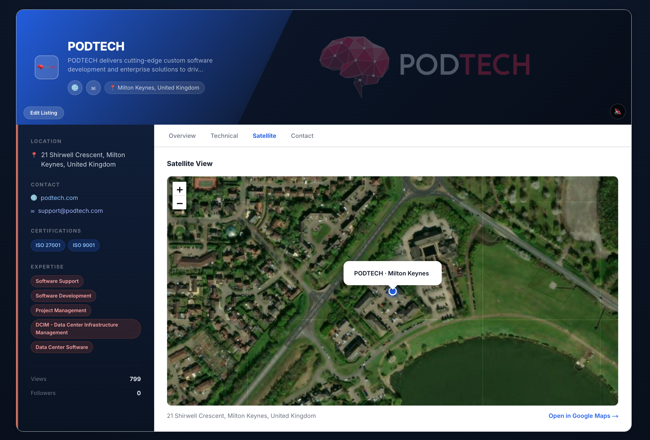 Example of an enhanced Datacenter Planet listing