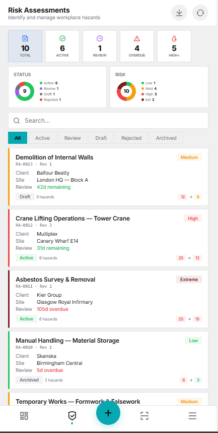 LifeSafety.ai — risk assessments list